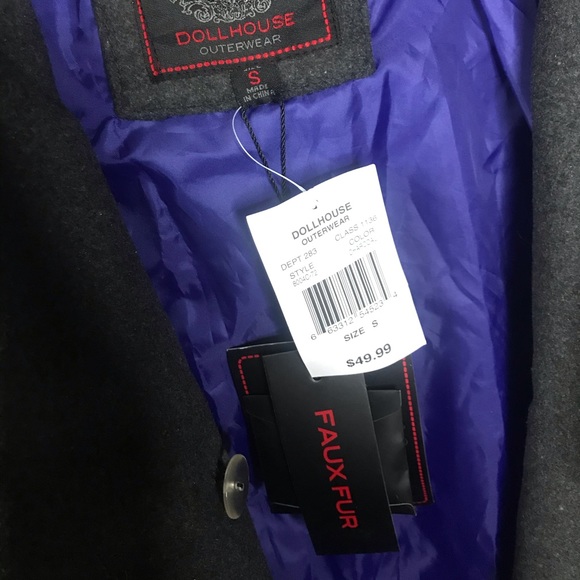 NYC Dollhouse Charcoal Gray Small Coat with Faux Fur Hood NWT - Picture 5 of 7